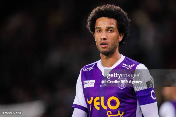 Ryan Sanusi of Beerschot VA looks on during the Croky Cup match between Beerschot and Club Brugge KV at the Olympisch Stadion on November 1, 2023 in...
