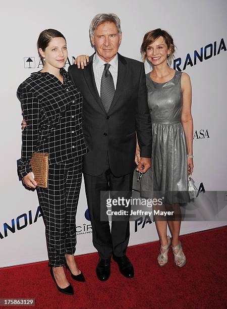 Actors Georgia Ford, Harrison Ford and Calista Flockhart arrive at the 'Paranoia' - Los Angeles Premiere at DGA Theater on August 8, 2013 in Los...