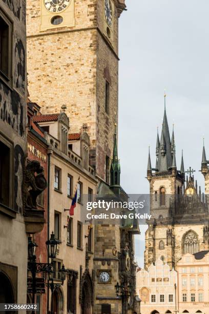 old town hall and tyn church on prague old town square - stare mesto stock pictures, royalty-free photos & images