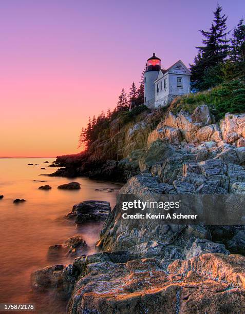 pastel bass harbor lighthouse - acadia national park stock pictures, royalty-free photos & images