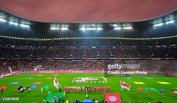 General view prior to the Bundesliga match between FC Bayern Muenchen and Borussia Moenchengladbach at Allianz Arena on August 9, 2013 in Munich,...
