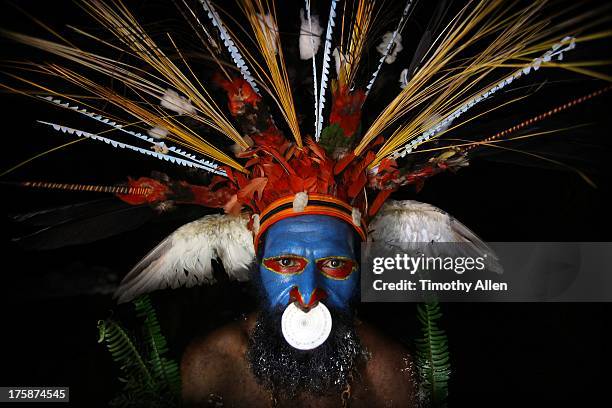 tribal feather headdress and sea shell nose ring - plume tribal stock-fotos und bilder