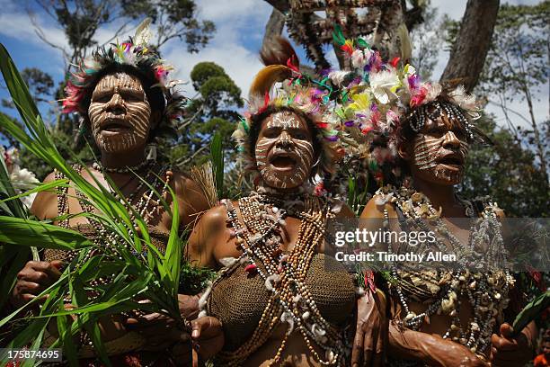 tribal dancing and song at paiya sing sing - tribal dancing stockfoto's en -beelden