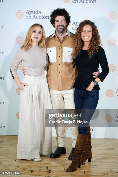 Marta Hazas , Miguel Angel Muñoz and Laura Madrueño attend to presentation of the "Ayuda En Accion" NGO Campaign at Teatros Luchana on October 26,...