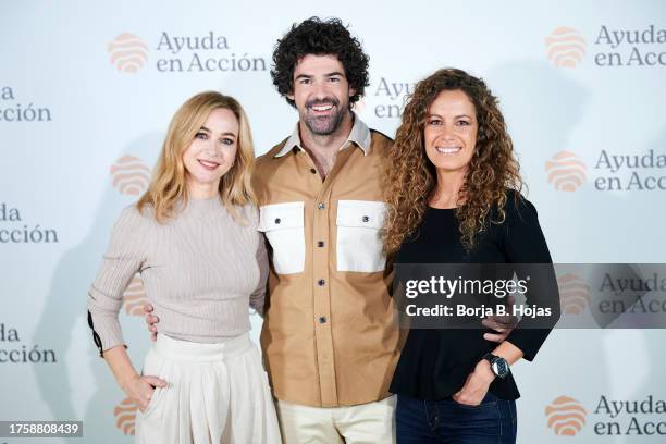 Marta Hazas , Miguel Angel Muñoz and Laura Madrueño attend to presentation of the "Ayuda En Accion" NGO Campaign at Teatros Luchana on October 26,...