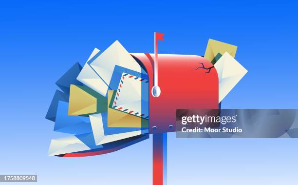 stockillustraties, clipart, cartoons en iconen met broken mailbox full of letters vector illustration - vol fysieke beschrijving
