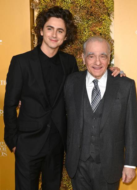 French actor Timothee Chalamet and US filmmaker Martin Scorsese arrive for the Wall Street Journal Magazine 2023 Innovator Awards at the Museum of...