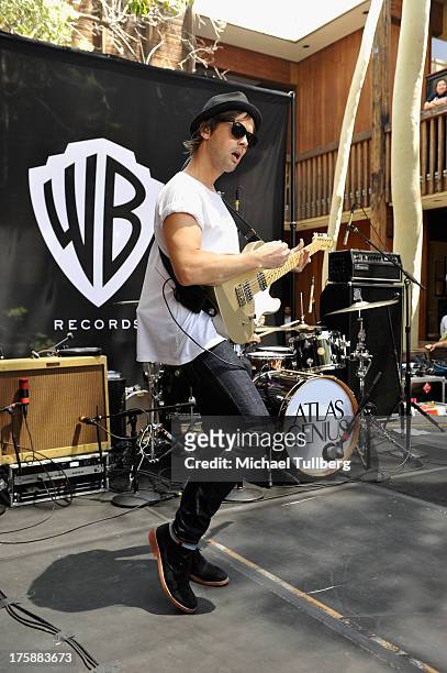 Singer/guitarist Keith Jeffery of Atlas Genius performs live at Warner Bros. Records Boutique Store on August 9, 2013 in Burbank, California.