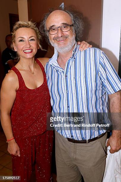 Humorist Christelle Chollet with stage director Alain Sachs after her one woman show "The New Show", written and set stage by Remy Caccia at 29th...