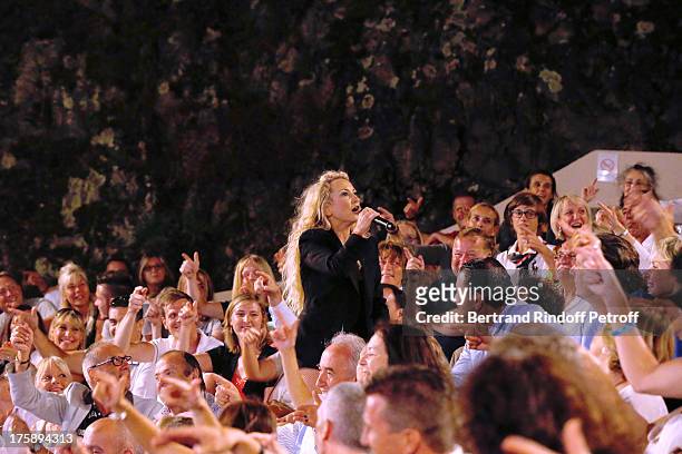 Christelle Chollet performs in her one woman show "The New Show", written and set stage by Remy Caccia at 29th Ramatuelle Festival day 10 on August...