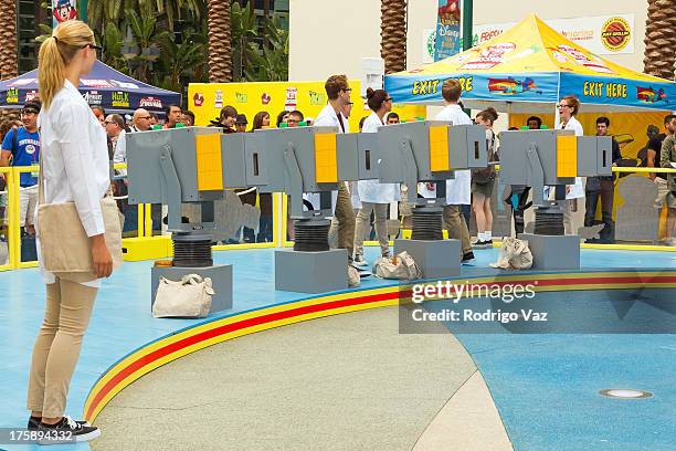 General atmosphere as Disney Channel unveils Dr. Doofenshmirtz's wafflle-unleashing contraption "the Waffle-Inator" at D23 Expo 2013 Day 1 at Anaheim...