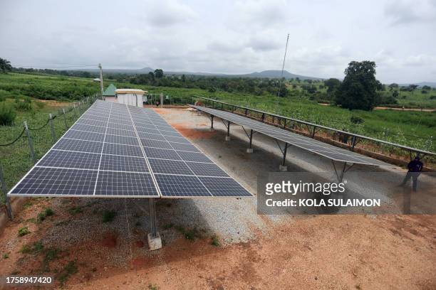 General view of a hybrid minigrids station in Doma Town which is mainly powered by solar energy in Doma, Nassarawa State, Nigeria on October 16,...