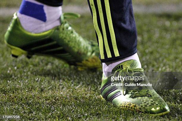 Detail of boot shoes of Universidad de Chile's team during a match between Universidad de Chile and Cobresal as part of the Torneo Apertura 2013 at...