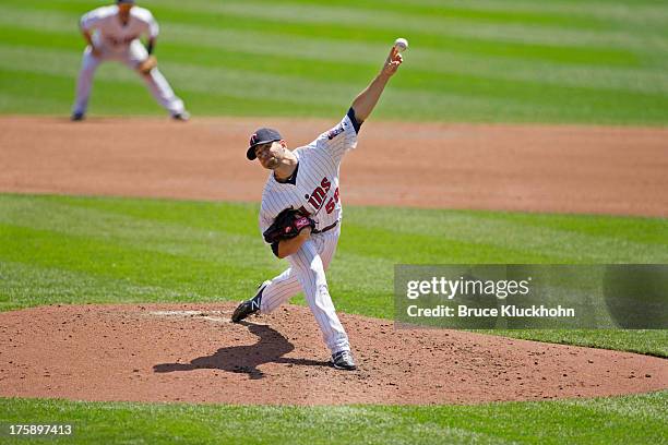 Scott Diamond of the Minnesota Twins pitches against the Kansas City Royals on August 1, 2013 at Target Field in Minneapolis, Minnesota. The Royals...