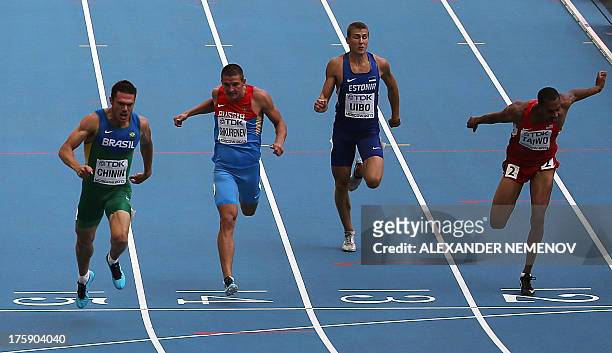Brazil's Carlos Chinin, Russia's Ilya Shkurenev, Estonia's Maicel Uibo and US athlete Jeremy Taiwo run during the men's decathlon 100 metres event at...