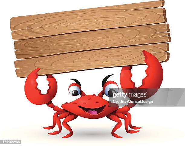 stockillustraties, clipart, cartoons en iconen met crab with sale banner - krabben