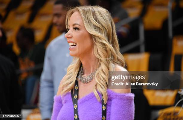 Jeanie Buss attends a basketball game between the Los Angeles Lakers and the Phoenix Suns at Crypto.com Arena on October 26, 2023 in Los Angeles,...