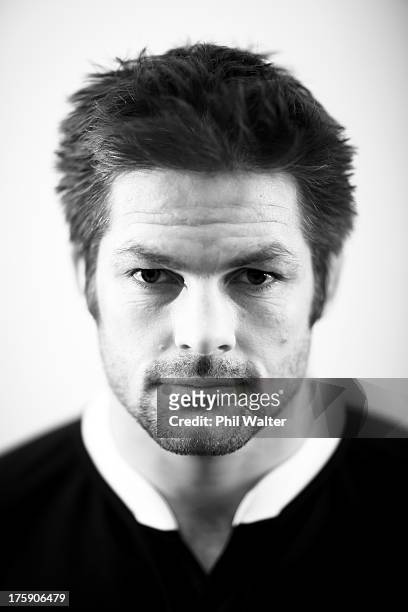 Richie McCaw of the All Blacks poses during a New Zealand All Blacks portrait sessoin on August 10, 2013 in Wellington, New Zealand.