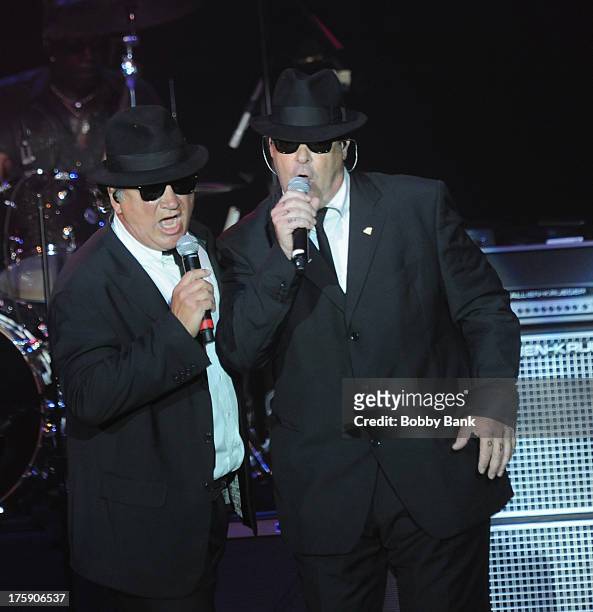 Jim Belushi and Dan Aykroyd as "Zee and Elwwod Blues" at The Paramount Theater on August 9, 2013 in Huntington, New York.