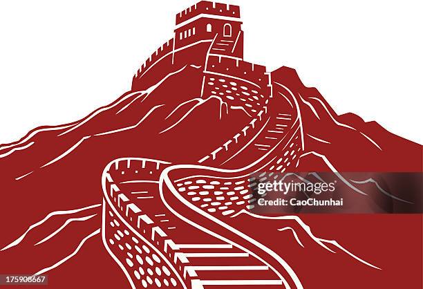 stockillustraties, clipart, cartoons en iconen met the great wall - chinese muur noord china