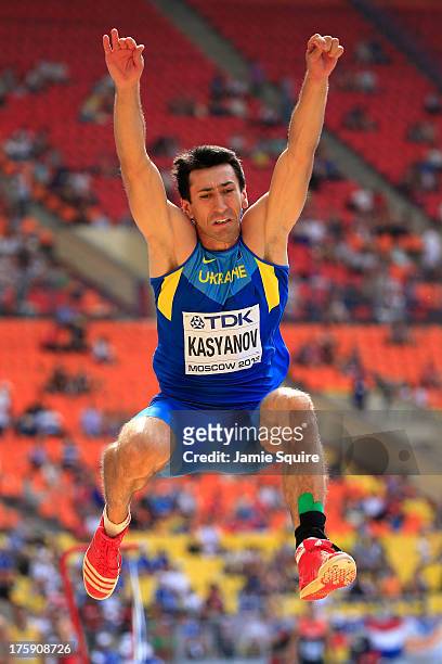 Oleksiy Kasyanov of Ukraine competes in the Men's Decathlon Long Jump during Day One of the 14th IAAF World Athletics Championships Moscow 2013 at...