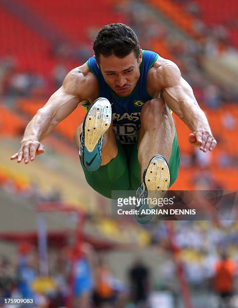 Brazil's Carlos Chinin competes during the men's decathlon long jump event at the 2013 IAAF World Championships at the Luzhniki stadium in Moscow on...