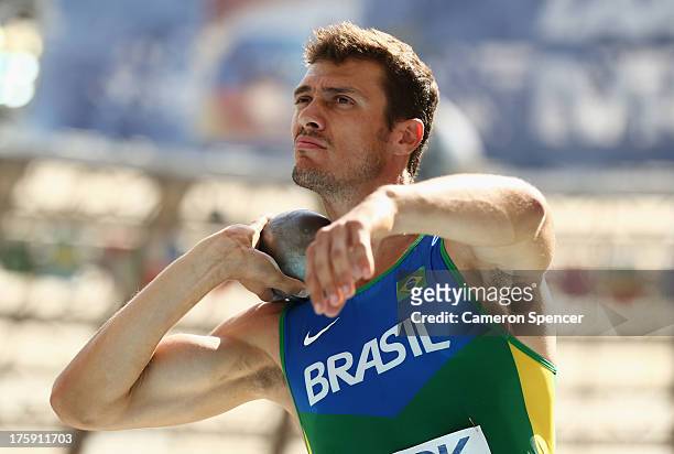 Carlos Chinin of Brazil competes in the Men's Decathlon Shot Put during Day One of the 14th IAAF World Athletics Championships Moscow 2013 at...