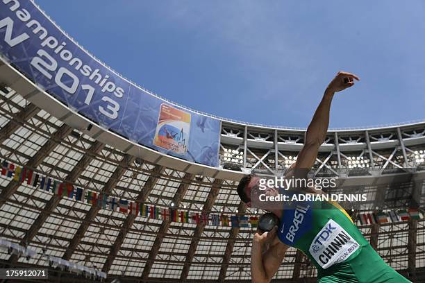 Brazil's Carlos Chinin competes during the men's decathlon shot put event at the 2013 IAAF World Championships at the Luzhniki stadium in Moscow on...
