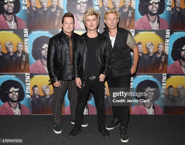 Tre Cool, Billie Joe Armstrong and Mike Dirnt of Green Day attend Amazon Music Live Concert Series 2023 on October 26, 2023 in Los Angeles,...