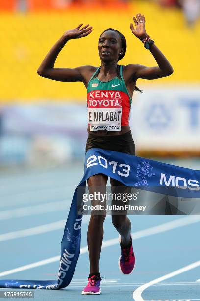 Edna Ngeringwony Kiplagat of Kenya crosses the line to win gold in the Women's Marathon during Day One of the 14th IAAF World Athletics Championships...