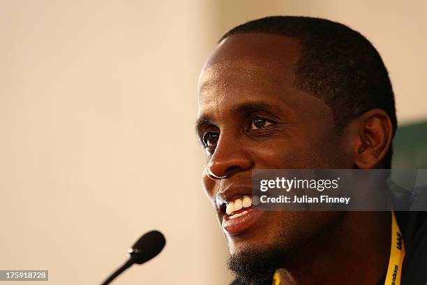 Time World Long Jump champion Dwight Phillips of United States attends the IAAF Ambassador Programme Press Conference during Day One of the 14th IAAF...