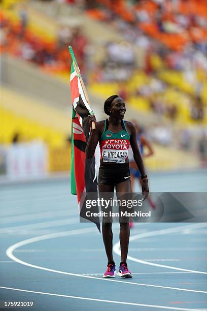 Edna Ngeringwony Kiplagat of Kenya celebrates winning the Women's Marathon during Day One of the 14th IAAF World Athletics Championships Moscow 2013...