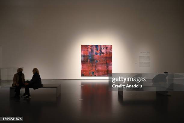 Painting by Gerhard Richter named 'Abstraktes Bild' is on display at Sotheby's auction house in New York, United States on November 01, 2023.