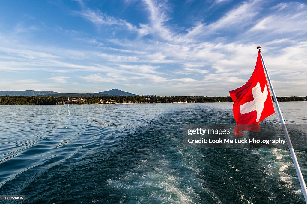 Swiss flag on Lac Leman