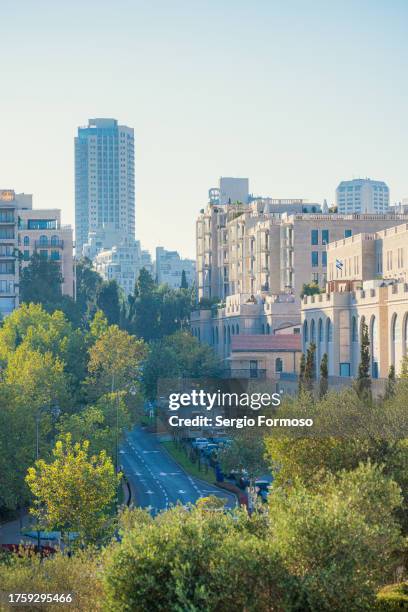 vertical view of west jerusalem cityscape - modern judaism stock pictures, royalty-free photos & images