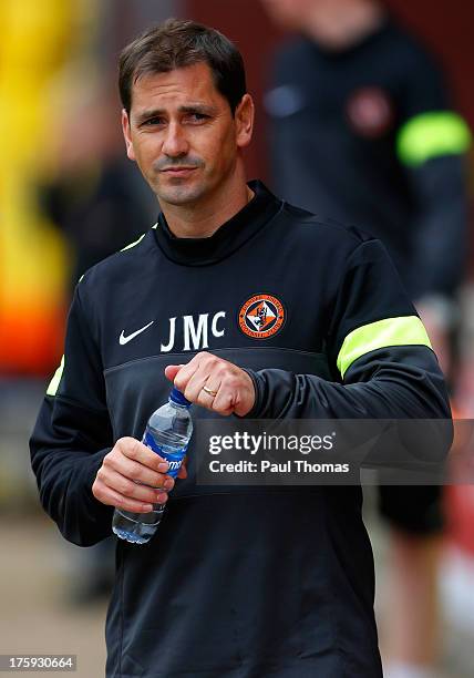 Manager Jackie McNamara of Dundee United looks on during the Scottish Premier League match between Dundee United and Inverness Caledonian Thistle at...