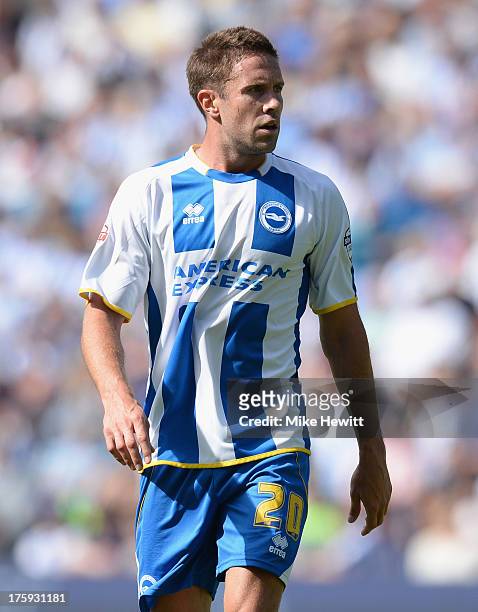 Matthew Upson of Brighton in action during the Sky Bet Championship match between Brighton & Hove Albion and Derby County at Amex Stadium on August...