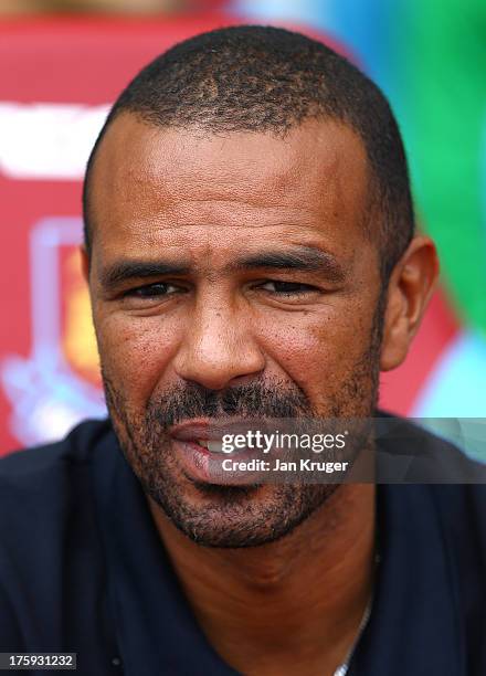 Manager of Pacos Costinha looks on during the Pre Season Friendly match between West Ham United and Pacos de Ferreira at the Boleyn Ground on August...