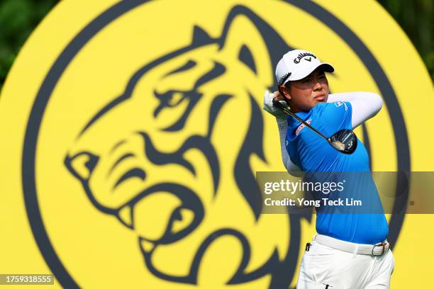 Yuka Saso of Japan plays her shot from the fifth tee during the second round of the Maybank Championship at Kuala Lumpur Golf and Country Club on...