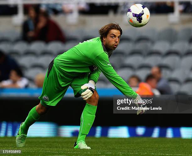 Tim Krul of Newcastle United in action during a Pre Season Friendly between Newcastle United and Braga at St James' Park on August 10, 2013 in...