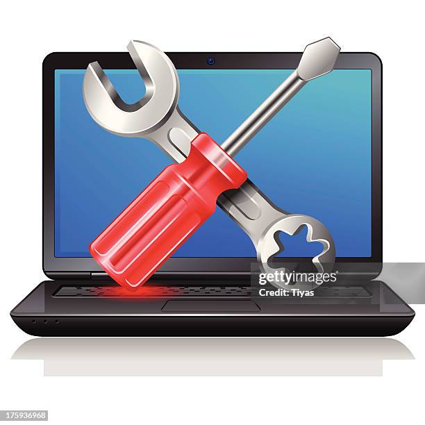 spanner and screwdriver in laptop - spanner isolated stock illustrations
