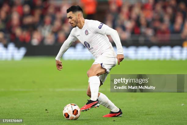 Gabriel Suazo of Toulouse during the UEFA Europa League 2023/24 match between Liverpool FC and Toulouse FC at Anfield on October 26, 2023 in...