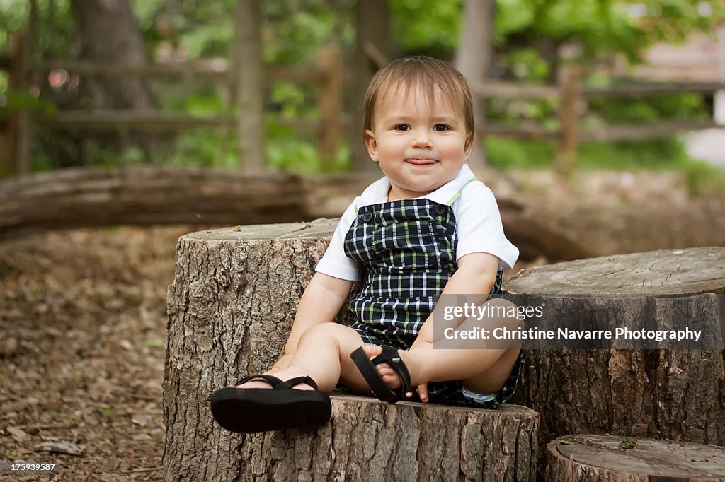 Boy on a log