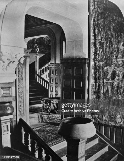View of the Drawing Room balcony through the Rotunda to the Grand Staircase of the McGraw-Fiske Mansion, on East Hill, University Avenue, Ithaca, New...