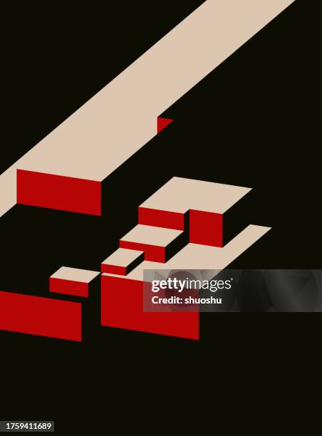 abstract red minimalism architecture cube model structure design material pattern poster background - house model stock illustrations