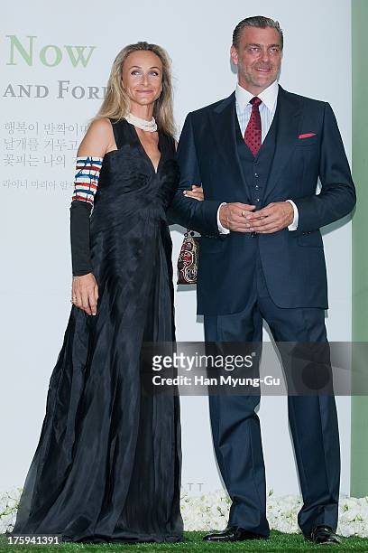 Actors Elisabetta Caraccia and Ray Stevenson arrive for wedding ceremony of Lee Byung-Hun and Rhee Min-Jung at the Hyatt Hotel on August 10, 2013 in...