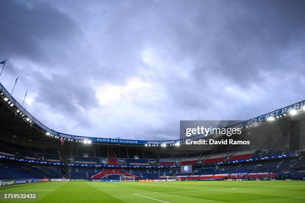 General view inside the stadium ahead of the UEFA Champions League match between Paris Saint-Germain and AC Milan at Parc des Princes on October 25,...