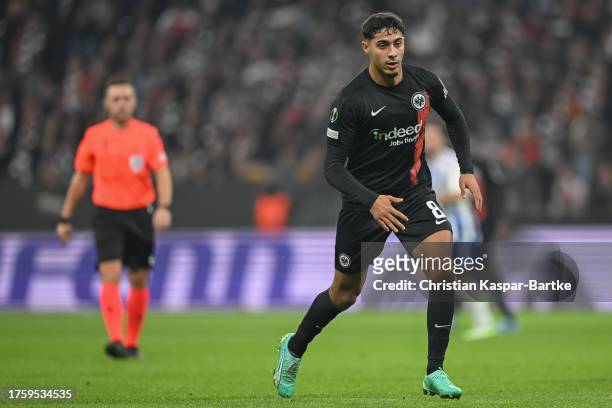 Fares Chaibi of Eintracht Frankfurt in action during to the UEFA Europa Conference League match between Eintracht Frankfurt and HJK Helsinki at...