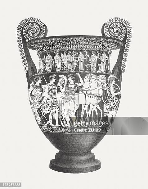 greek vase (volute krater), lithograph, published c. 1830 - vase 幅插畫檔、美工圖案、卡通及圖標