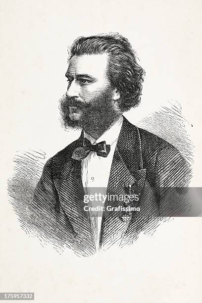 gravur des österreichischen komponisten johann strauss von 1867 - walzer stock-grafiken, -clipart, -cartoons und -symbole